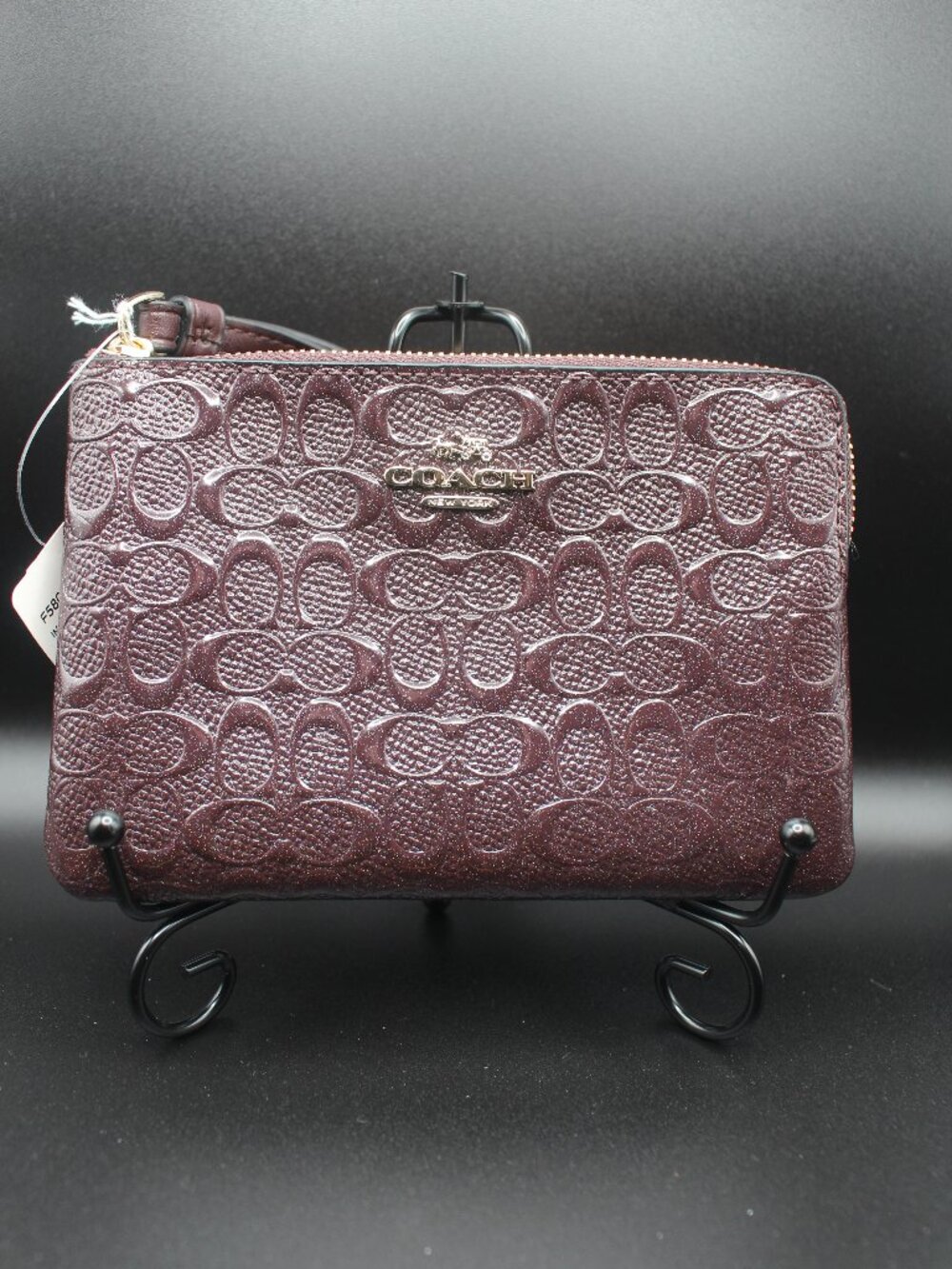 Coach Burgundy Embossed Signature C Zip Top Wristlet 0084